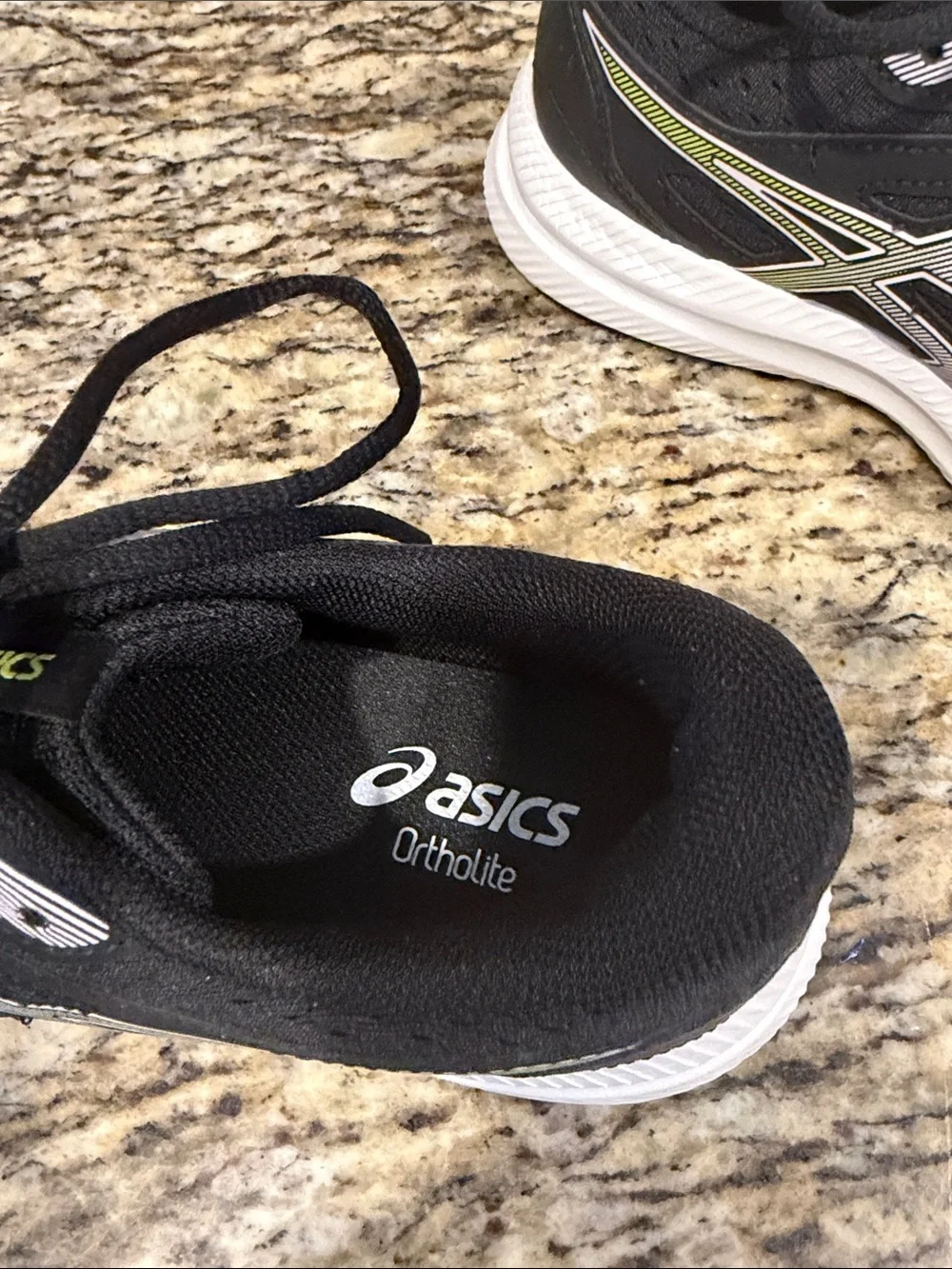 Asics Black Athletic Running Shoes with White and Lime Accents